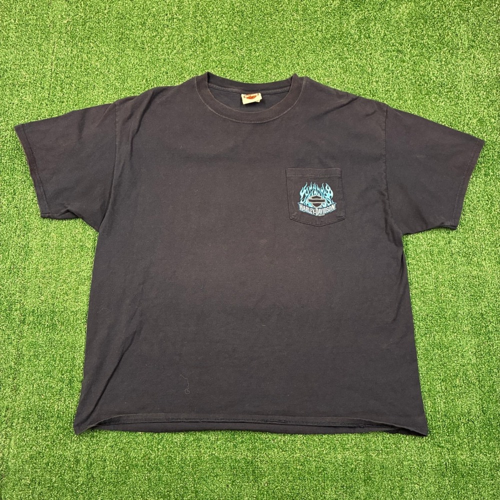 Y2K Harley-Davidson Blue Flame Pocket T-shirt